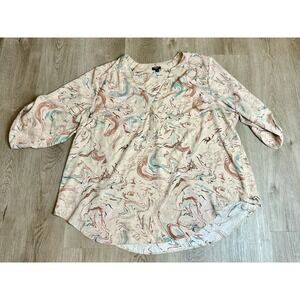 Torrid Harper Beige Swirl Print V-Neck 3/4 Sleeve Blouse Plus Size 3